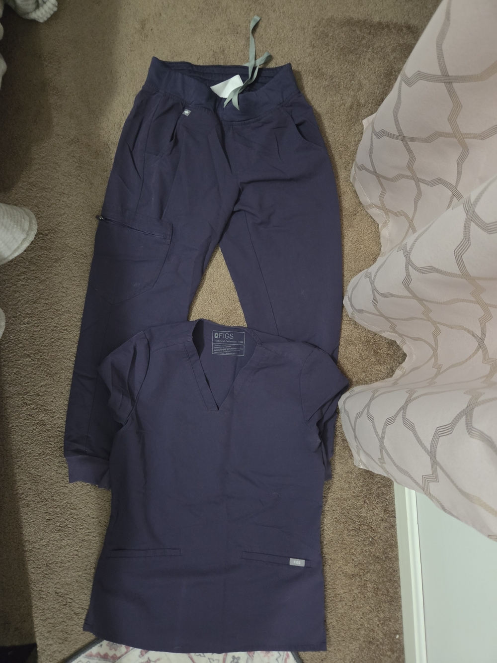 Figs Women's Navy Pajama Scrub Set - V-Neck Top & Drawstring Pants
